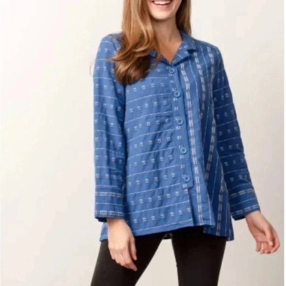 Habitat oversized PTP 20.5” shirt NWT,textured,embroidered,striped,hi-lo. - Picture 3 of 17